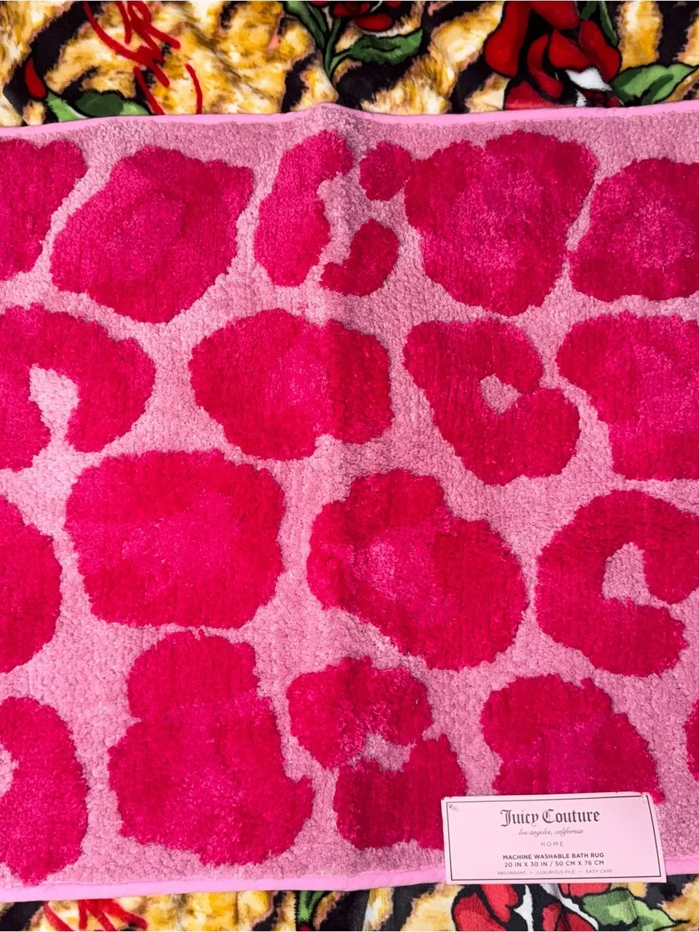 Juicy Couture Hot Pink Leopard Print Plush Bath Mat